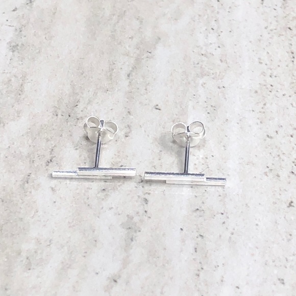 925 Sterling Silver Double Bar Stud Earrings - Picture 16 of 16